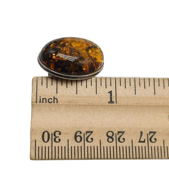 925 Sterling Silver Amber Gemstone Oval Clip on Earrings Vintage - Picture 4 of 4